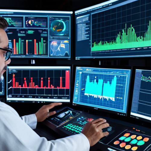 **

A high-tech control room filled with glowing screens displaying graphs, charts, and real-time data visualizations of industrial processes. In the foreground, a technician is analyzing data on a holographic display, with various sensors and control panels visible in the background. Focus on the advanced technology and integration of AI in process control.

**