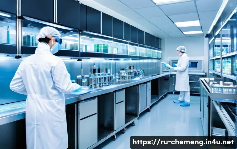 제약공정과 화학공학 - A modern pharmaceutical manufacturing laboratory featuring automated quality control systems: sleek ...