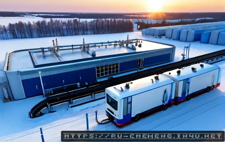 수소 에너지와 연료전지 - Photorealistic wide-angle view of a modern hydrogen energy facility in a snowy Russian landscape, cl...